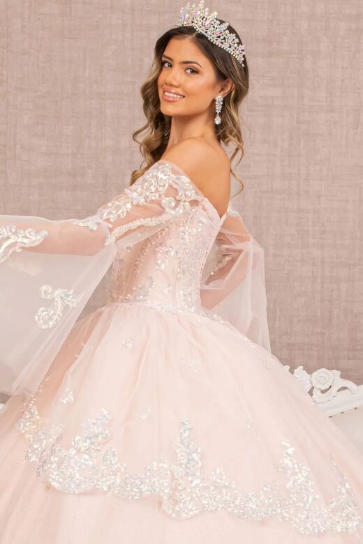 Elizabeth K GL3109 Bell Sleeve Pannier Skirt Quinceanera Gown