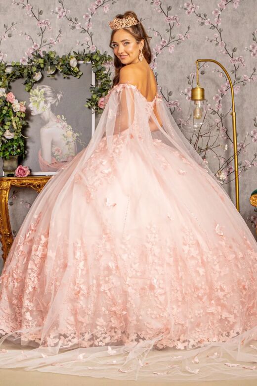Elizabeth K GL3110 Sheer Cape Off The Shoulder Quinceanera Dress