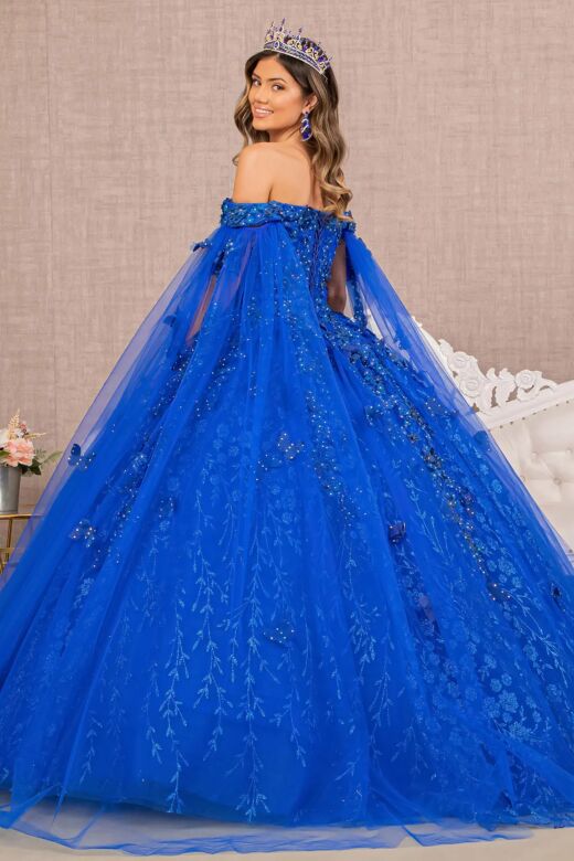 Elizabeth K GL3111 Long Cape Sleeve Off The Shoulder Quinceanera Dress