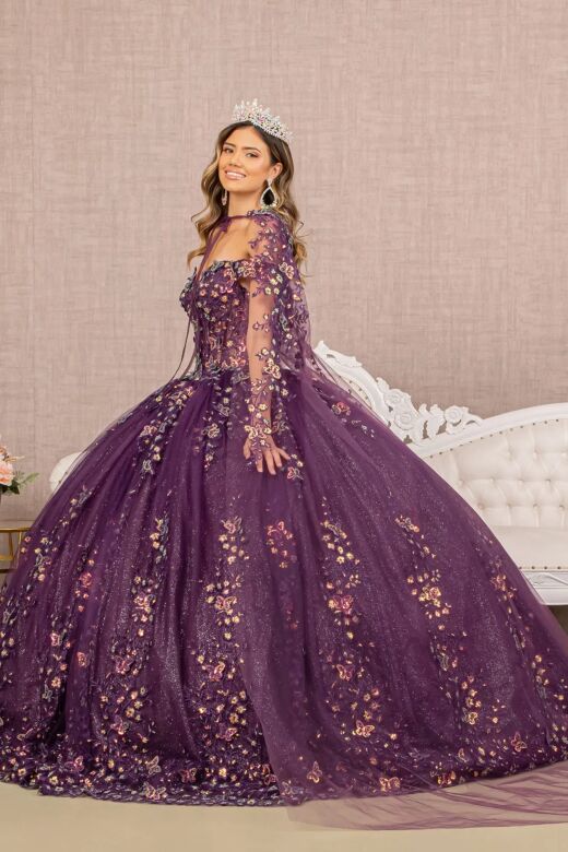 Elizabeth K GL3171 Sheer Cape Off The Shoulder Quinceanera Dress