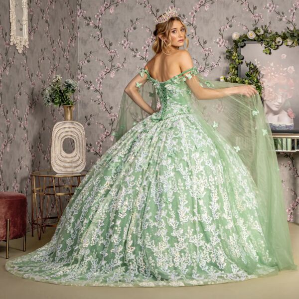 GLS by Gloria GL3451 Hanging Sleeve Sweetheart Neck Quinceanera Dress
