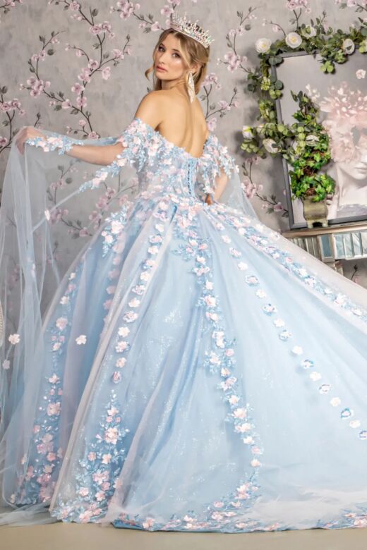 GLS by Gloria GL3468 Cape Sleeve Sweetheart Neck Quince Gown