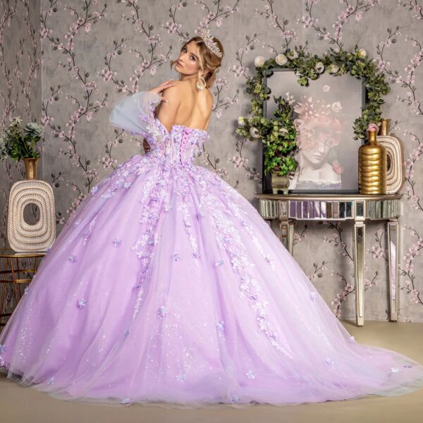 GLS by Gloria GL3470 Corset Bodice Bell Sleeve Quinceanera Dress