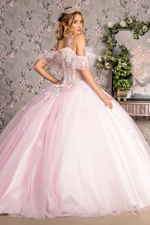 GLS by Gloria GL3483 Cold-Shoulder Illusion Bodice Quinceanera Dress