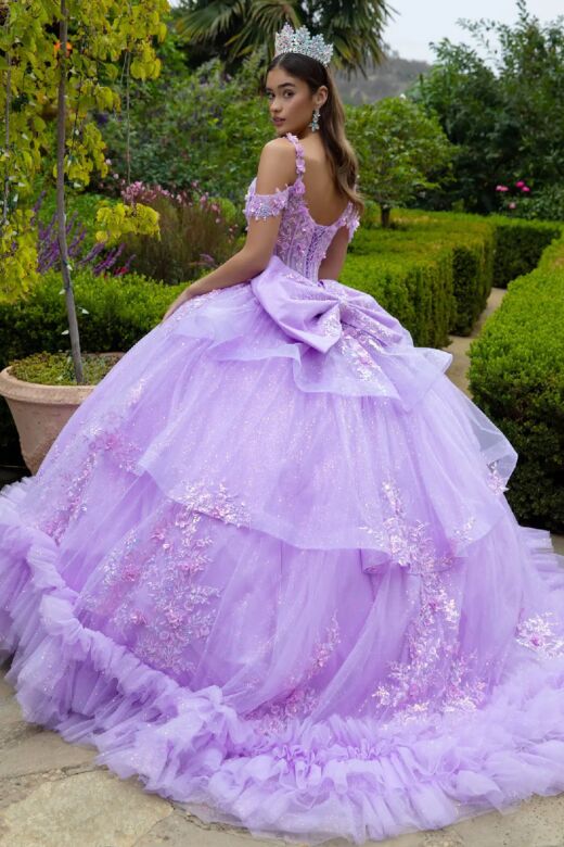GLS by Gloria GL3520 Cold-Shoulder Strap Ruffle Hem Quince Gown