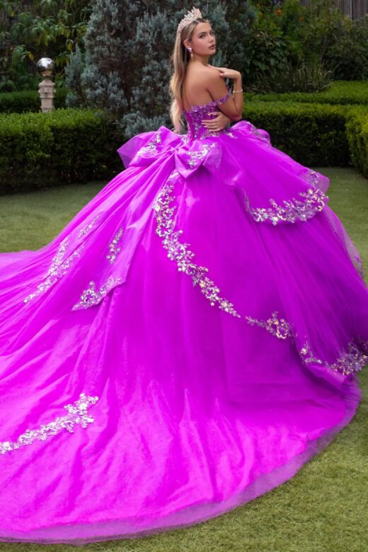 GLS by Gloria GL3548 Back Bow Off-The-Shoulder Quince Dress