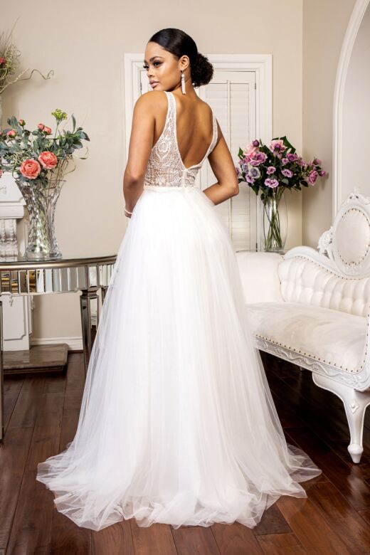 Elizabeth K GL1901 Sleeveless V-Neck Gathered Skirt Bridal Dress