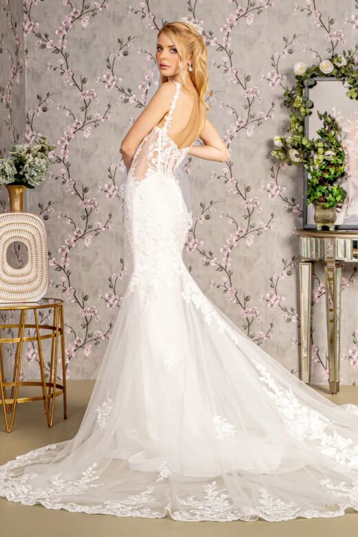 GLS by Gloria GL3478 Plunging Neck Illusion Side Mermaid Wedding Dress
