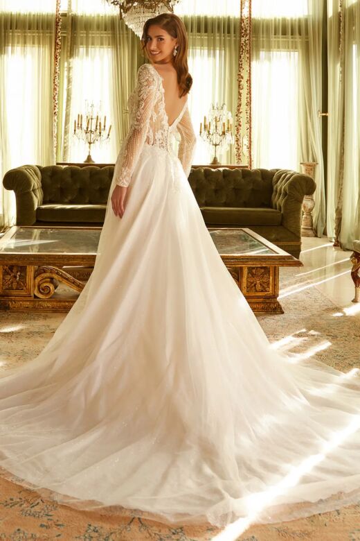 GLS by Gloria GL3530 Long Sleeve Hug-Shoulder Neck Wedding Dress