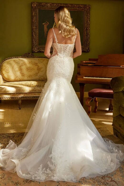 GLS by Gloria GL3601 Illusion Corset Beaded Floral Wedding Dress