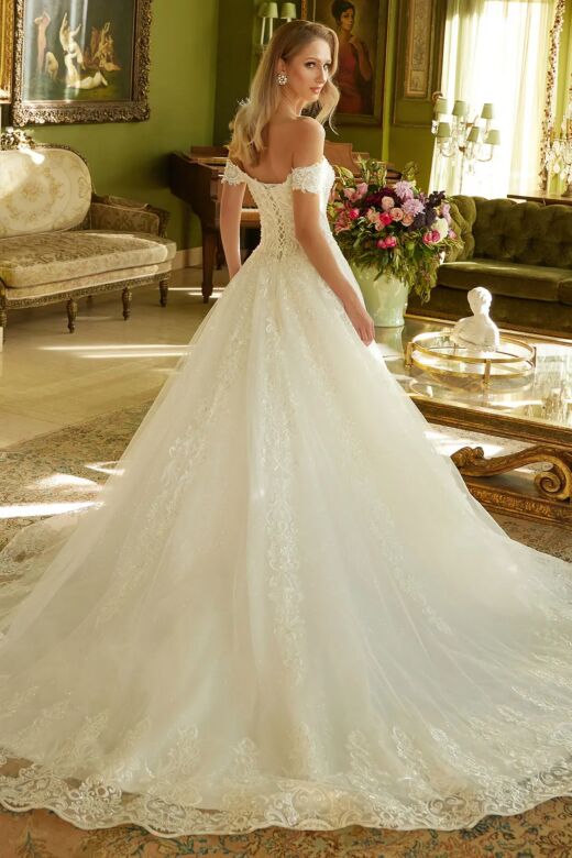 GLS by Gloria GL3604 Off-The-Shoulder Scalloped Hem Wedding Dress