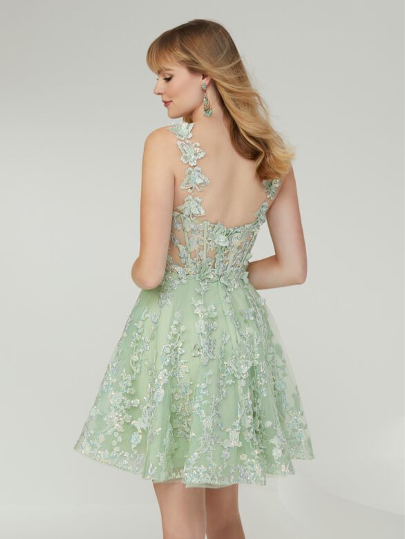 Tiffany Homecoming 27381 Butterfly Appliques Sheer Bodice Dress