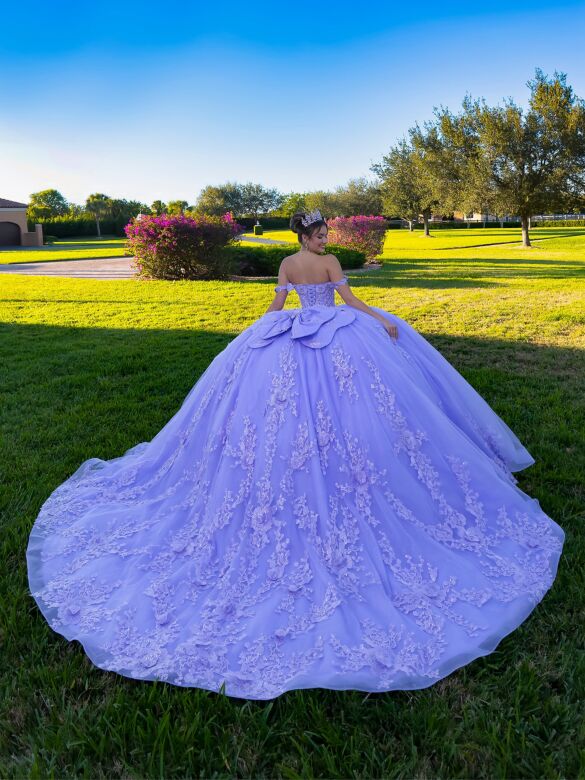 House of Wu 26143 Lavender Chapel Train Off The Shoulder Dress