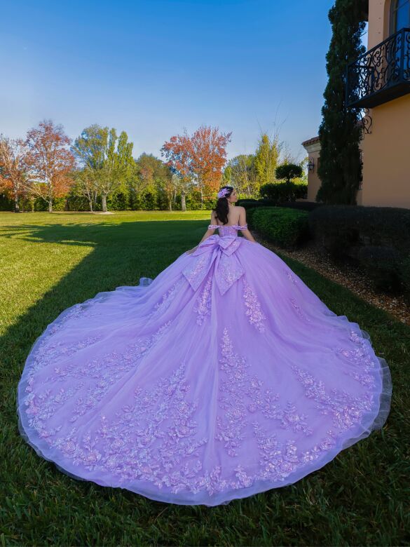 House of Wu 26144 Lilac Cathedral Train Off The Shoulder Dress