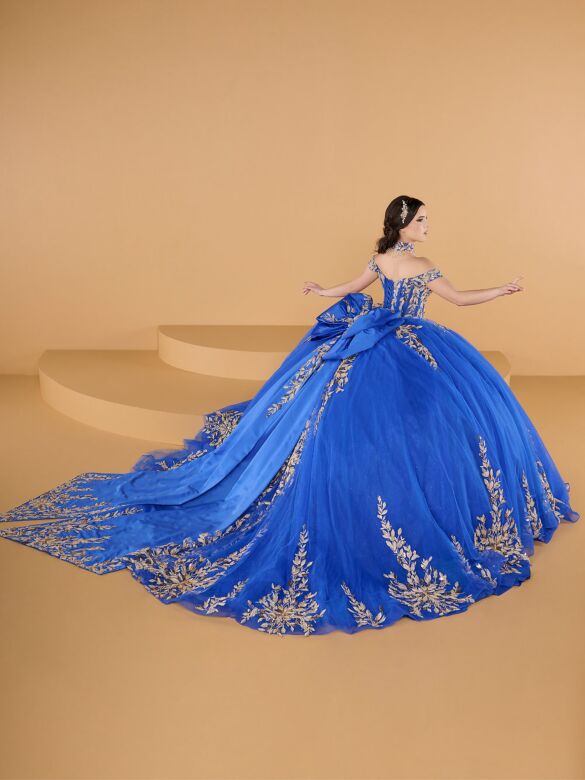 House of Wu 26146 Royal Gold Off The Shoulder Lace-Up Dress