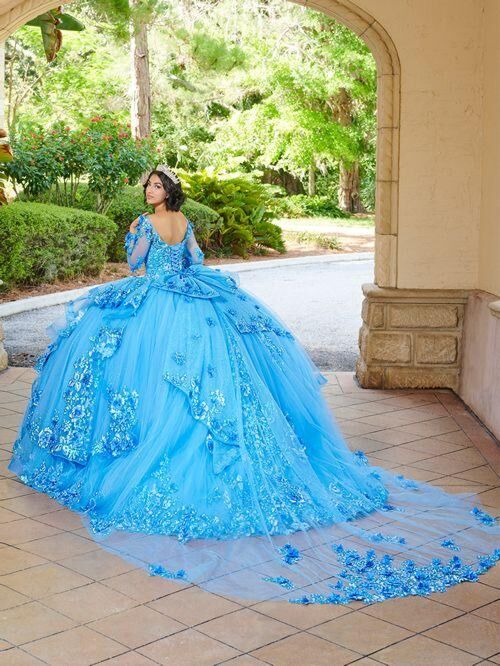 House of Wu 26082 Bateau Neck Illusion Sleeve Sweet 16 Gown - Stock Only