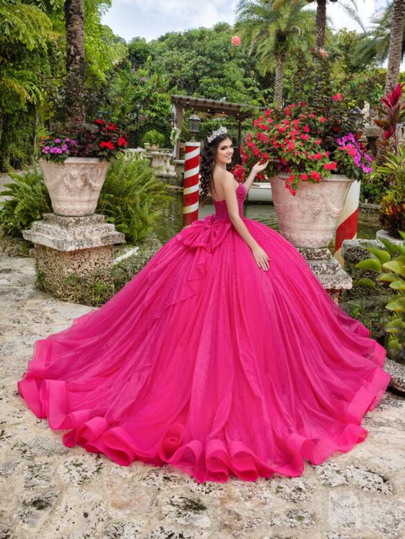 House of Wu 26102 Sweetheart Neck Gauntlet Sleeve Quinceanera Gown