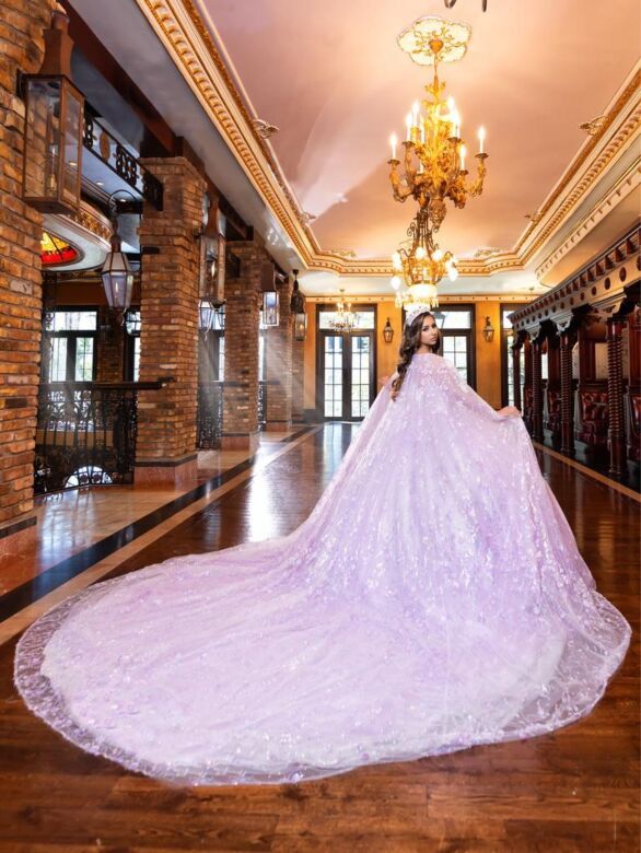 House of Wu LizLou Maravilla 80026 Strapless Sheer Cape Sweet 16 Dress