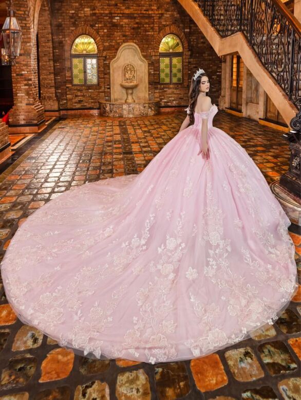 House of Wu LizLou Maravilla 80033 Off-The-Shoulder Sleeve Quince Gown
