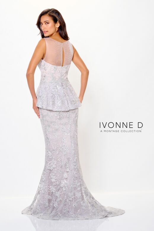 Ivonne D Exclusively for Mon Cheri ID6206 Illusion Neck Peplum Dress