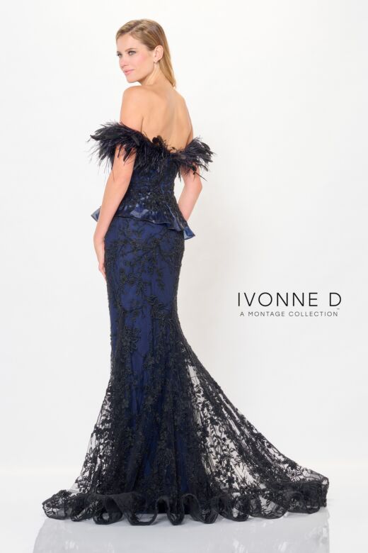 Ivonne D Exclusively for Mon Cheri ID6208 Feather Neck Peplum Dress