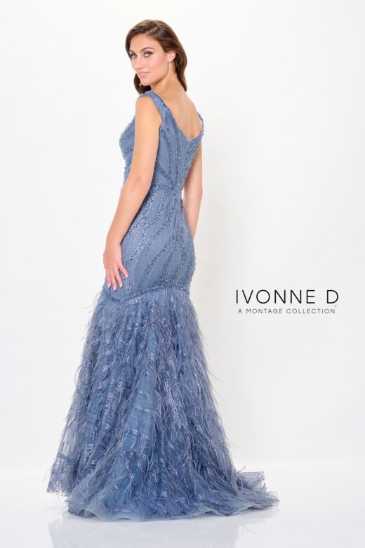 Ivonne D Exclusively for Mon Cheri ID6213 Feather Skirt Trumpet Dress