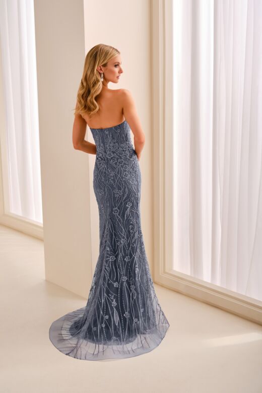 Ivonne D ID2212 Beaded Lace Ruffle Neck Dress
