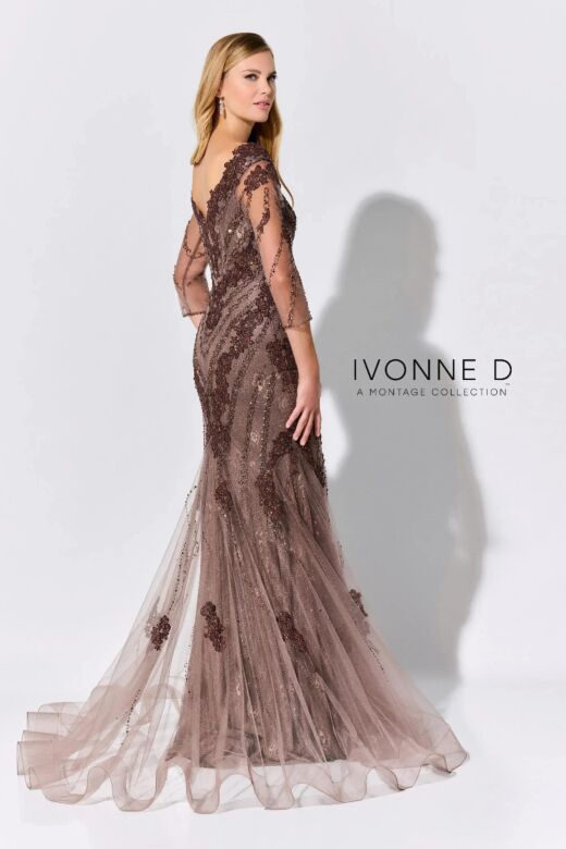 Ivonne D Exclusively for Mon Cheri ID317 V-Neck Illusion Sleeve Dress