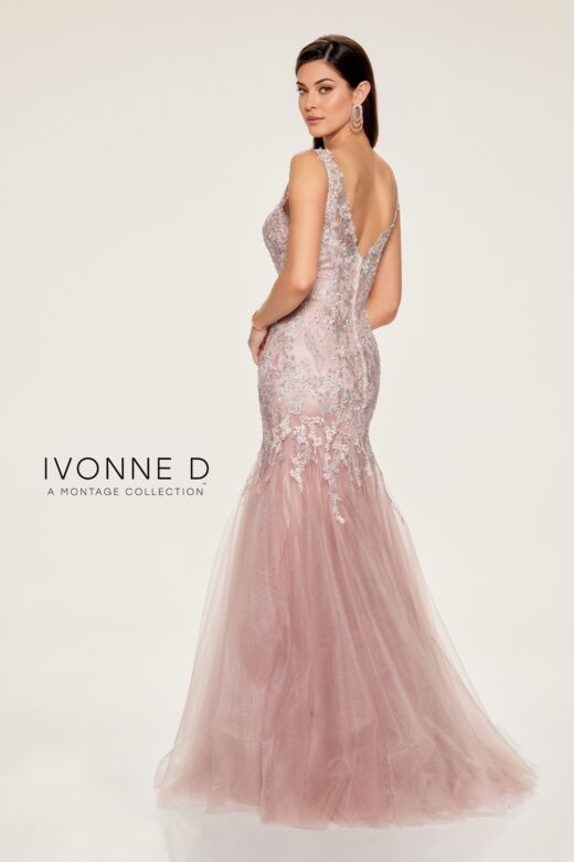 Ivonne D by Mon Cheri ID805 Sheer Sleeve Embroidered Mermaid Dress