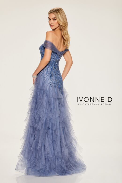 Ivonne D by Mon Cheri ID806 Ruffle Skirt Off-The-Shoulder Dress
