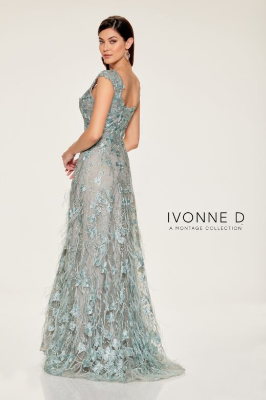 Ivonne D by Mon Cheri ID807 Cap Sleeve Plunging Neck Dress