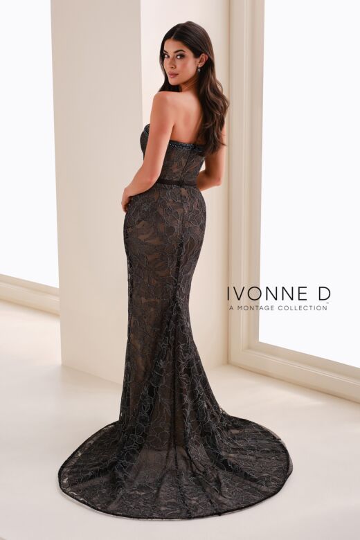 Ivonne D ID1203 Beaded Strapless Court Train Dress