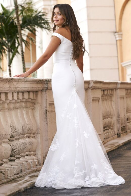 Sherri Hill 71102 Lace Train Off The Shoulder Wedding Dress