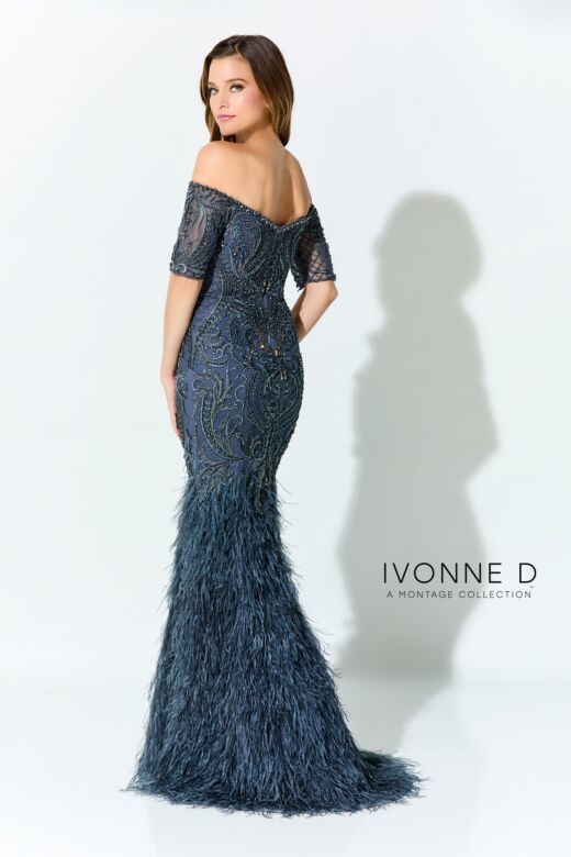Ivonne D Exclusively for Mon Cheri ID927 Short Sleeve Feather Dress