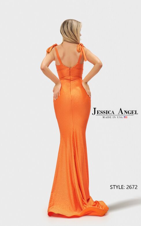 Jessica Angel JA2672 Bow Strap V-Neck Beaded Dress