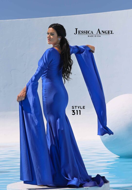 Jessica Angel 311 Floor-Length Sleeves Plunging Neck Dress