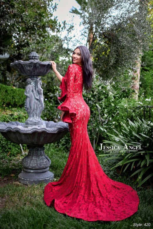 Jessica Angel 420 Bell Sleeves Plunging Neck Dress