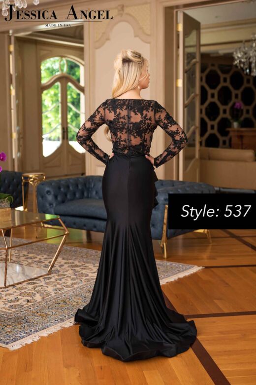 Jessica Angel 537 Lace Bodice Slit Skirt Dress