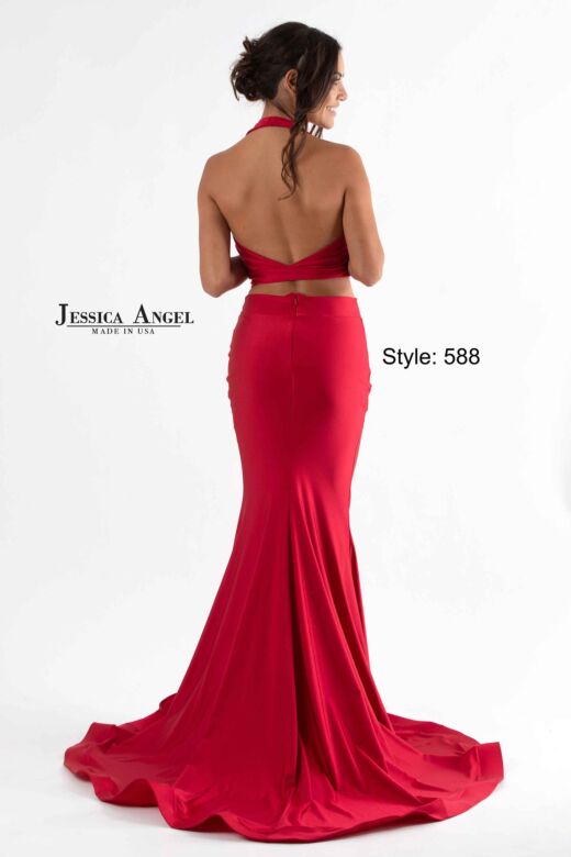 Jessica Angel 588 Plunging Halter Two Piece Dress