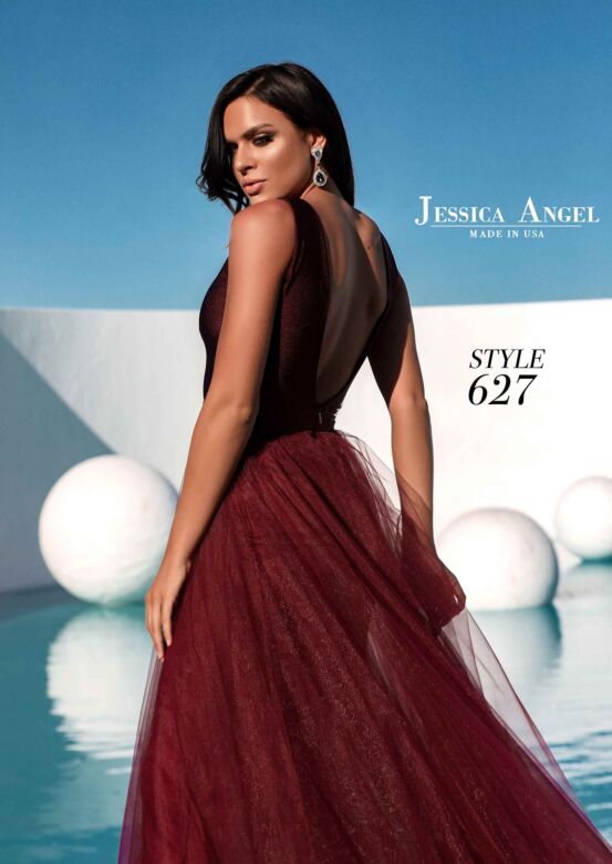 Jessica Angel 627 Flowy Skirt Plunging Neckline Dress
