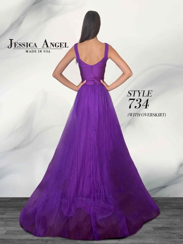 Jessica Angel 734B Long Overskirt Plunging Neck Dress