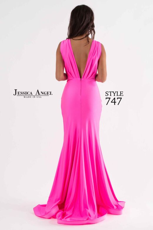Jessica Angel 747 Slit Skirt Plunging Neck Dress