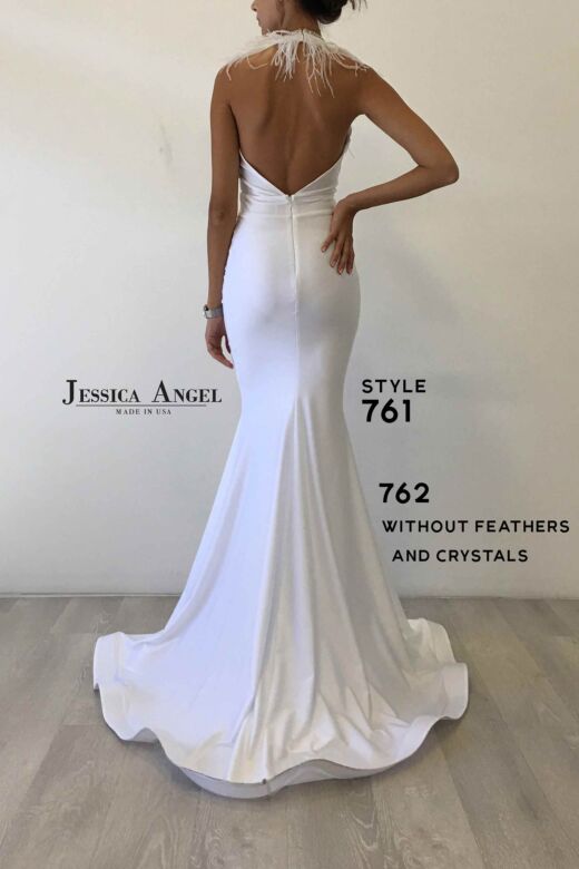 Jessica Angel 761 Feather Neckline Backless Dress