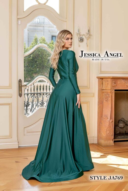 Jessica Angel 769 High Slit Plunging Neck Dress