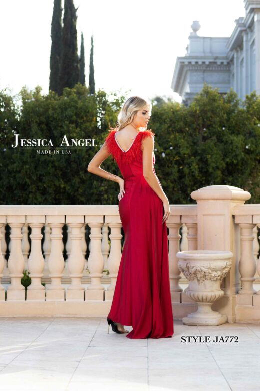 Jessica Angel 772 Feather Neckline Side Tail Dress