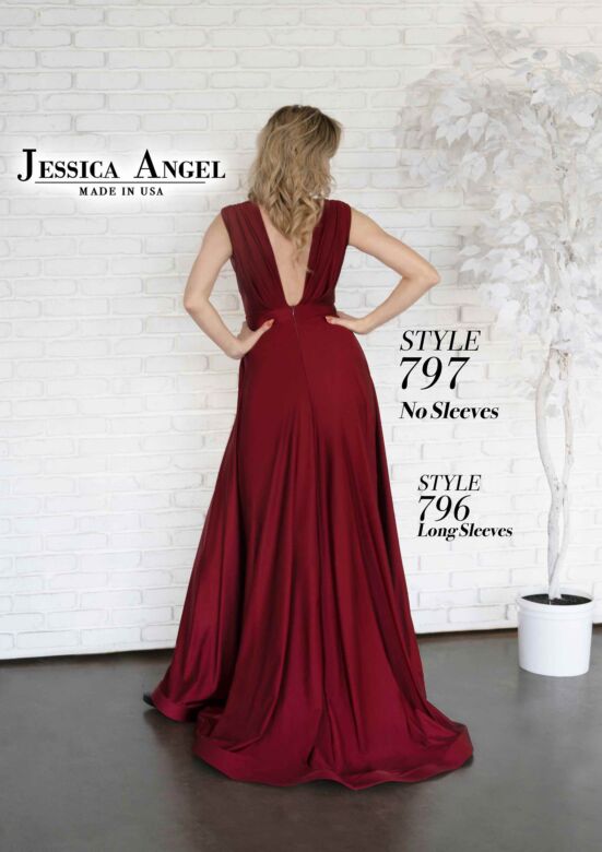 Jessica Angel 797 Plunging Back High Slit Dress