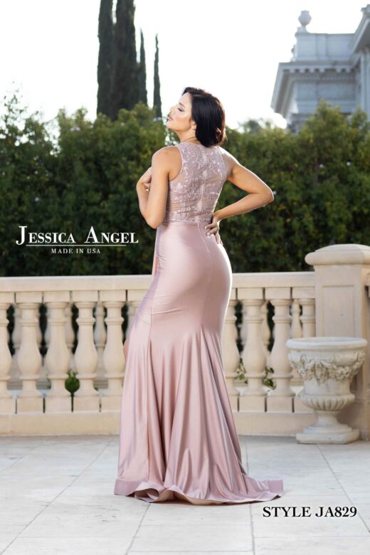 Jessica Angel 829 Lace Bodice Slit Skirt Dress