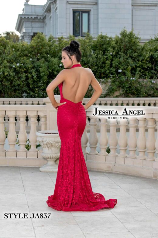 Jessica Angel 837 Plunging Halter Lace Dress