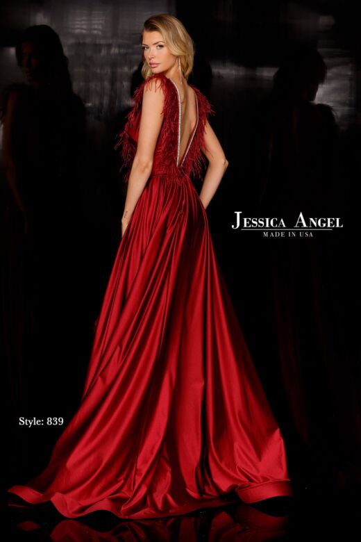 Jessica Angel 839 Long Overskirt Feather Neckline Jumpsuit