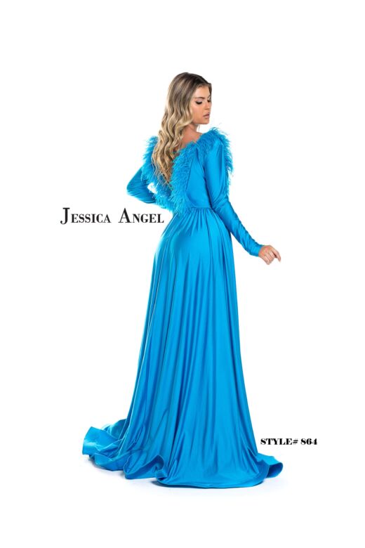 Jessica Angel 864 Long Overskirt Feather Neckline Jumpsuit